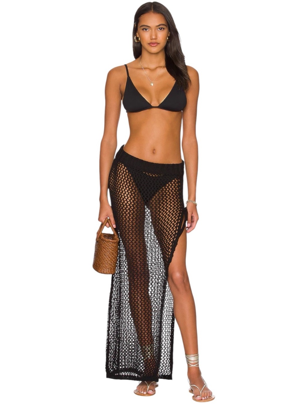 🌻NEW w/tag Beach Riot Deborah Skirt Black Crochet Knit Sheer Maxi Cover Up sz L